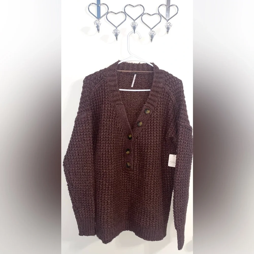 NWT Free People Whistle Thermal Henely Top Brownstone Combo 🐻 - Picture 3 of 6